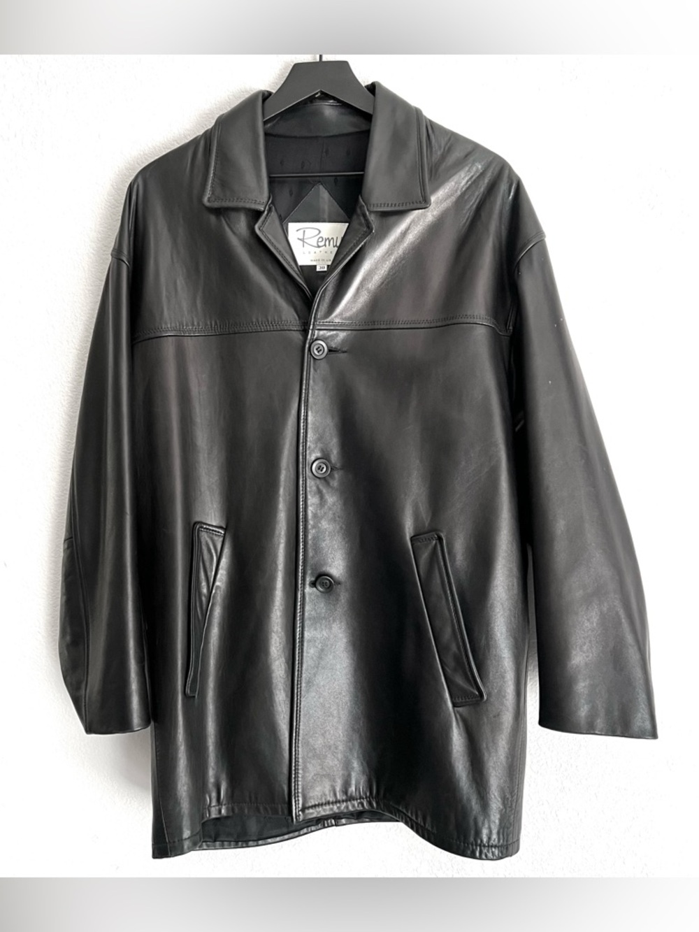 Remy Mens Lambskin Leather Car Coat Size 38 Black